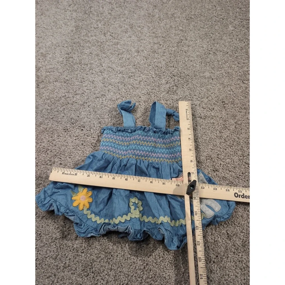 Good‎ Lad Baby Girls Blue Denim Smocked Dress Cat Flower Applique 9 Months
